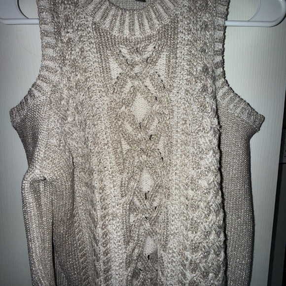 BCBGMaxAzria Metallic silver Off-the-Shoulder Sweater - Picture 3 of 4